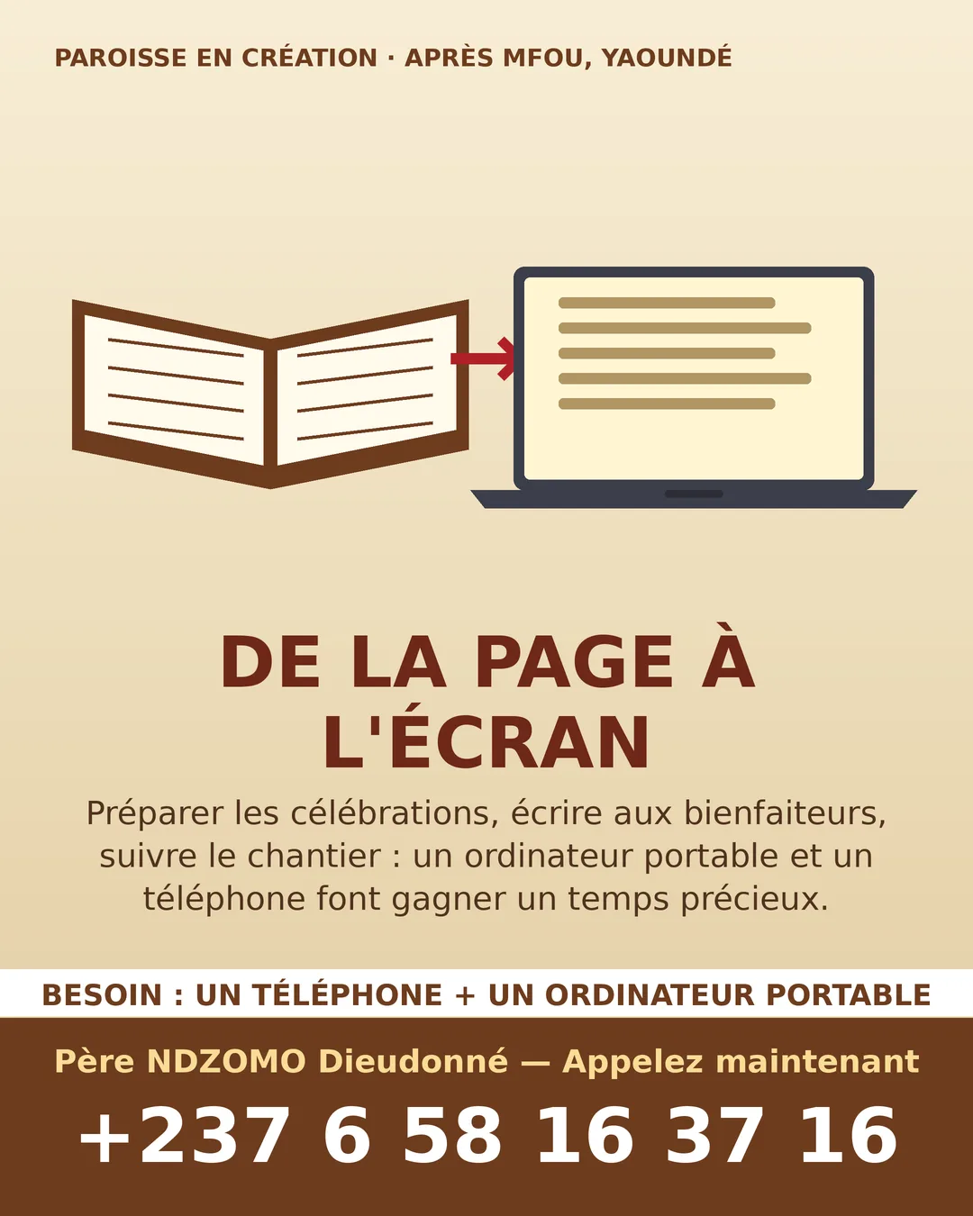 Aide Acquisition Téléphone portable + Ordinateur pour Père Ndzomo